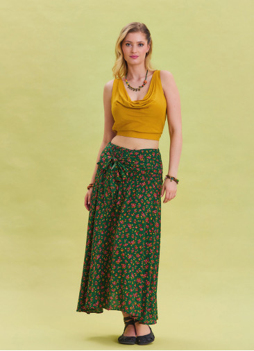 Gipe Waist Tied Green Patterned Ethnic Skirt 4501